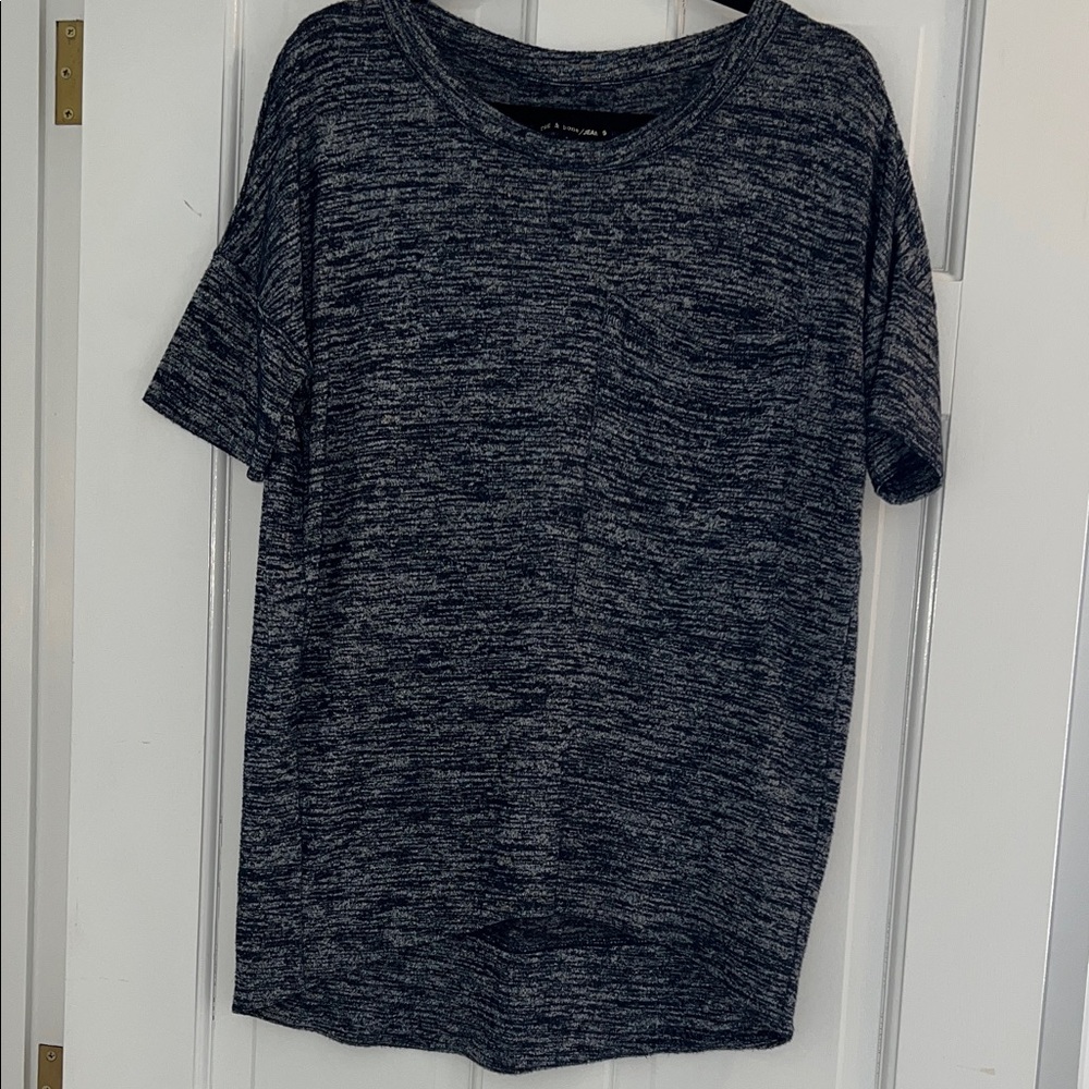 Rag & Bone Jeans Navy Space Dyed Knit Tee, Oversized, w/Large Front Pocket, Sz S